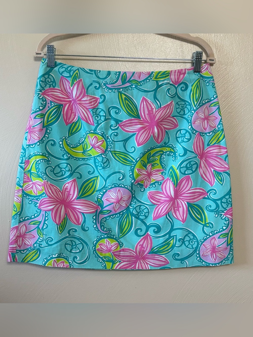 Vintage Lilly Pulitzer Women’s Skirt Lazy Paisley Cotton Lined Teal Pink Size 8
